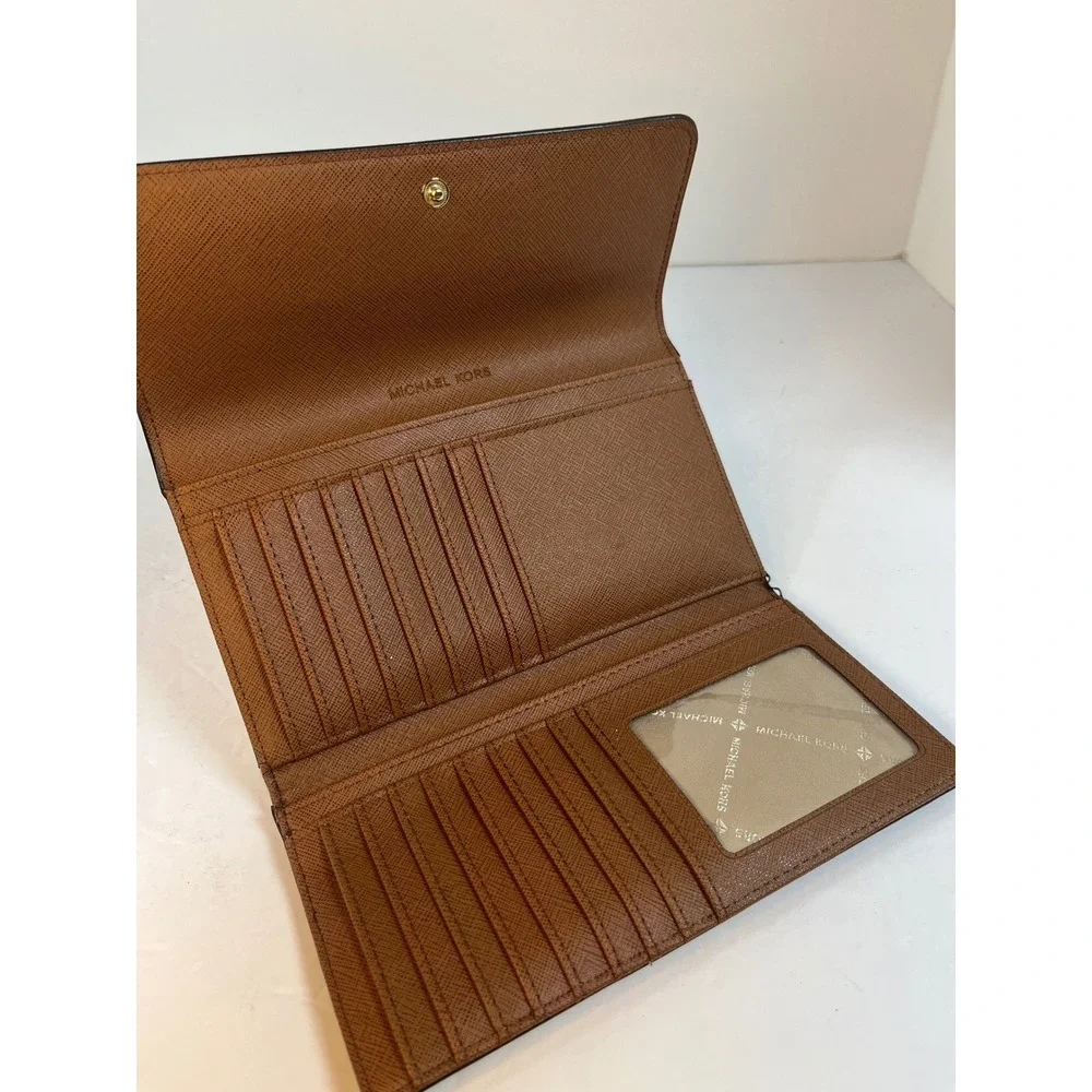 Michael Kors Fulton Flap Continental Wallet Brown Logo Signature Monogram Gold